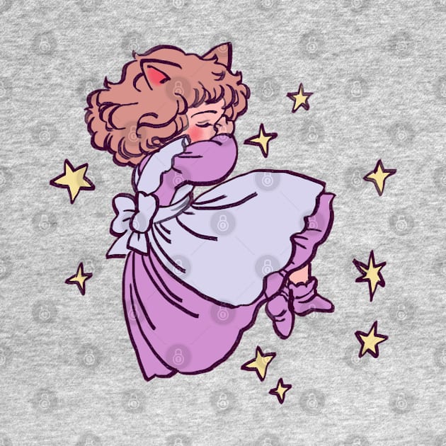 I draw pink pastel chibi neko sleeping with the stars / the star of cottonland by mudwizard